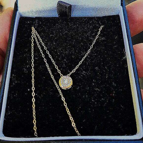 10K Yellow Gold CZ Necklace Round Halo w/ 14K Gold-Filled, 18" Chain MSRP$250 - Picture 5 of 9